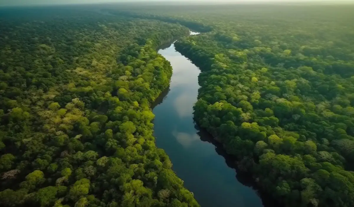 A river runs through the rainforest