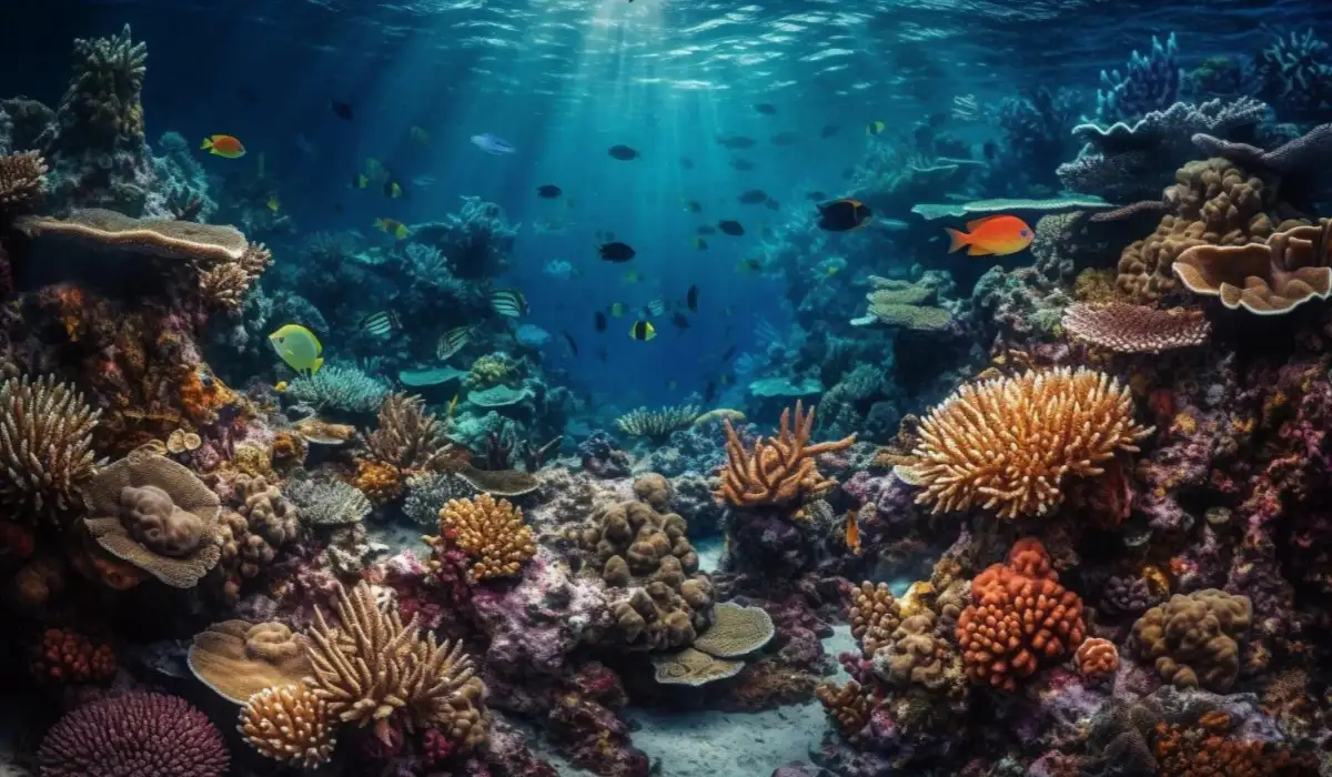 Underwater reef teeming with marine life