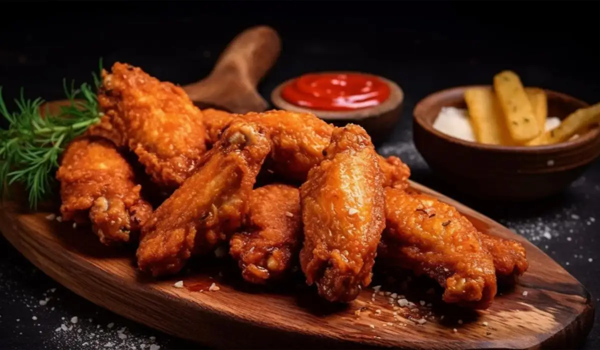 Delicious fried chicken wings and sauces