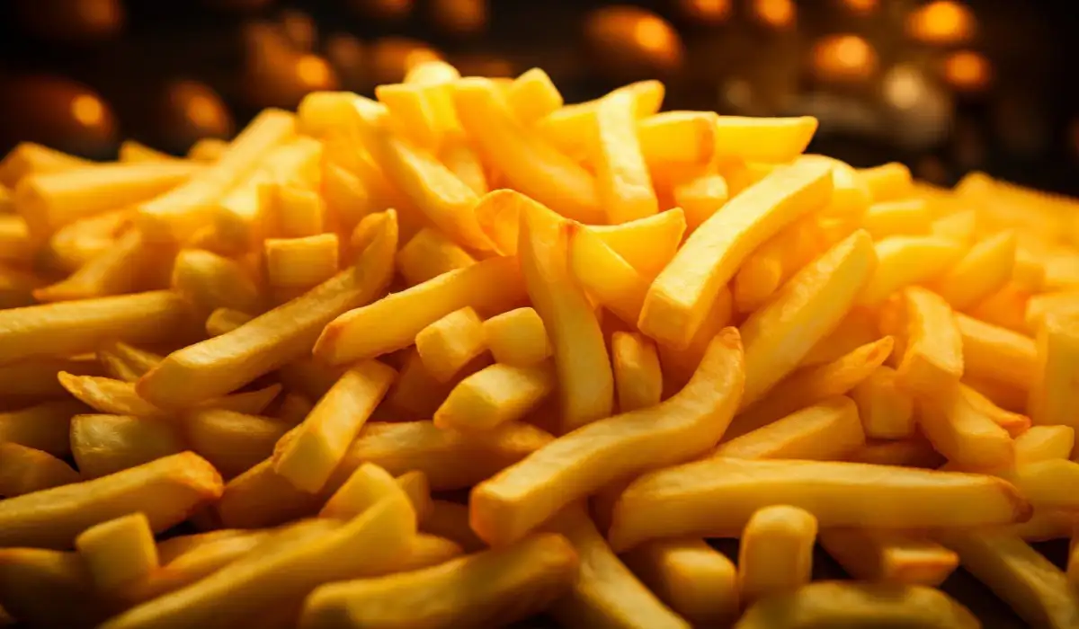 View of delicious french fries on the table