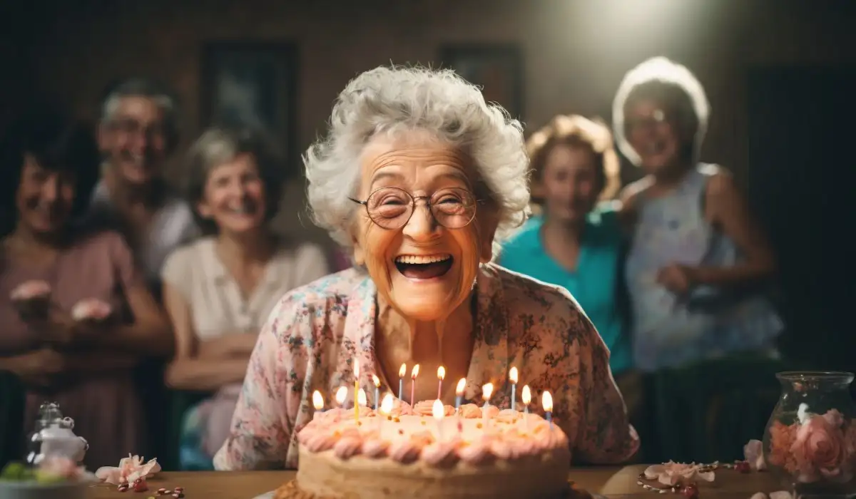 Granny holding delicious birthday cake