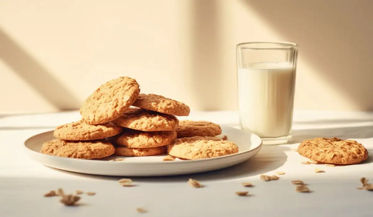 Delicious arrangement of sugar cookies with a glass of milk