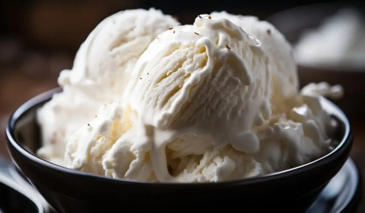 Delicious vanilla ice cream in bowl