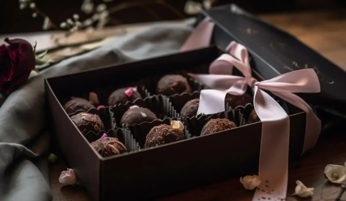 Delicious chocolate truffles wrapped in decorated paper
