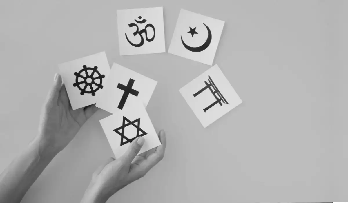 Top view of assortment of religious symbols