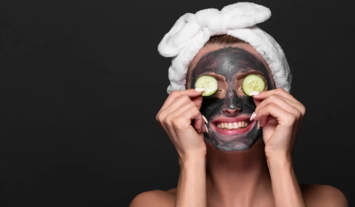 Funny woman with mask and pickle treatment