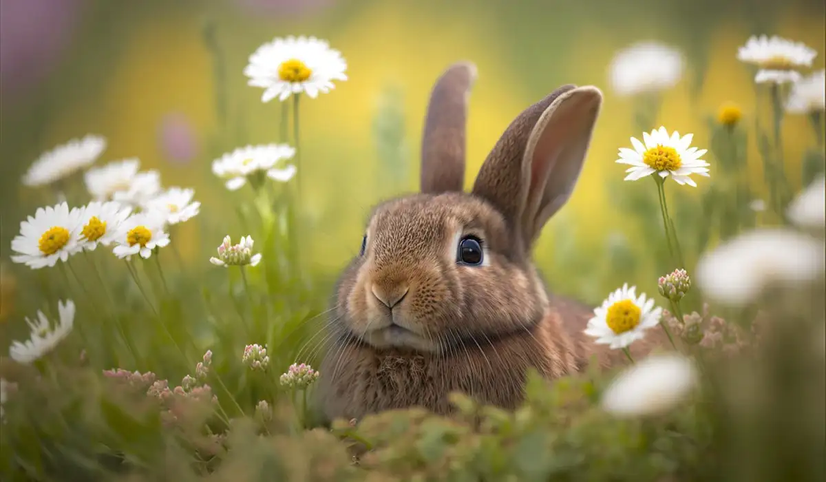 A rabbit in a wildflower meadow