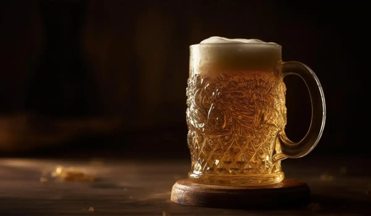 Beer in glass on a rustic table