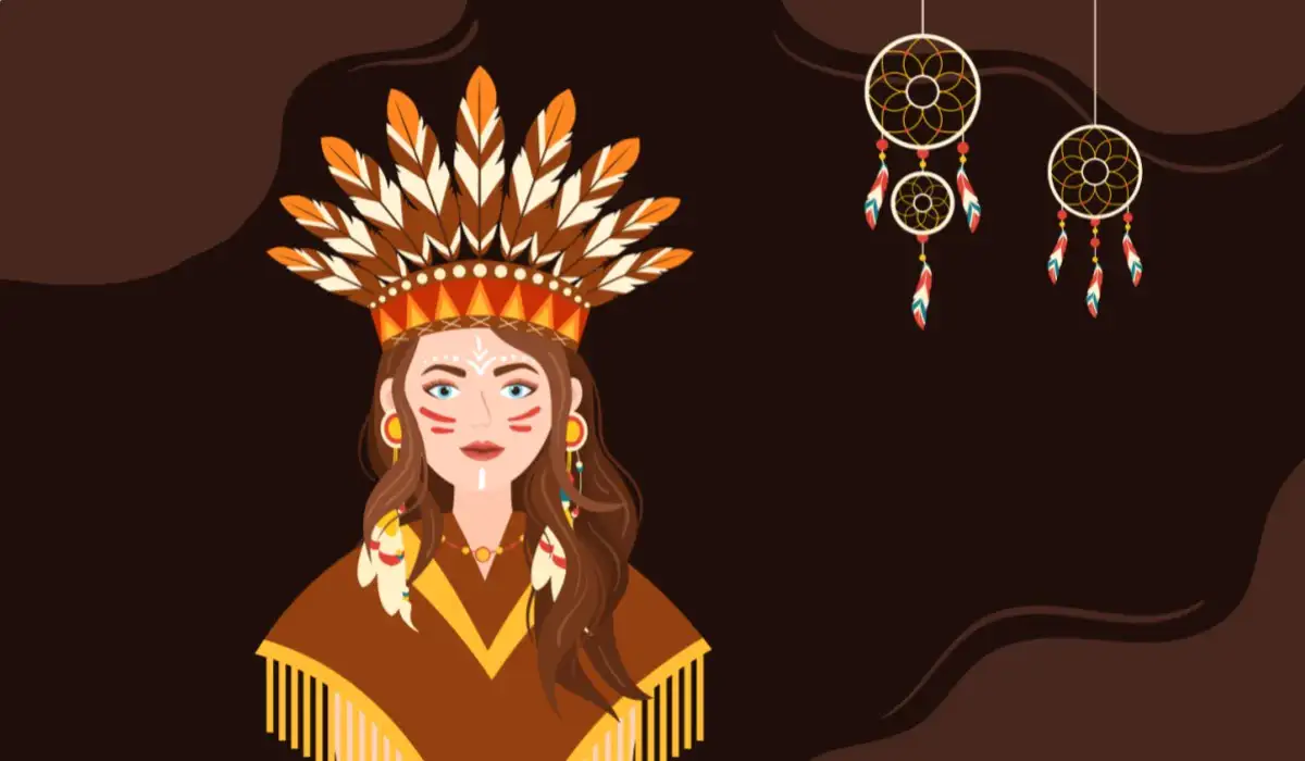 Native American hand drawn in flat illustration with dream catcher on the sides