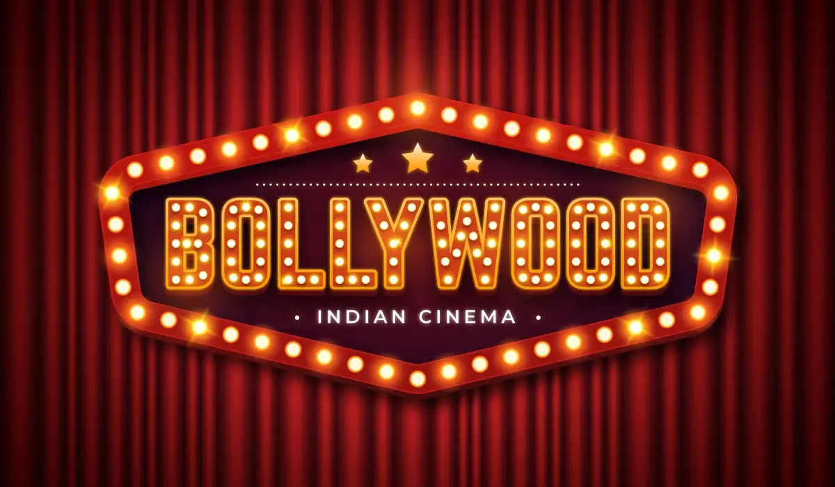 Bollywood cinema sign on a red curtain