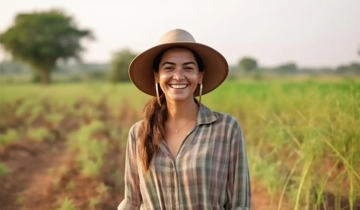 Smiling female farmer standing in the field