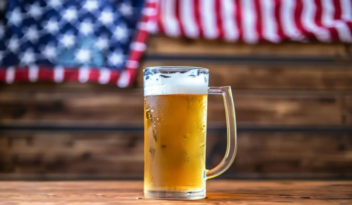 Beer on the table with a United States flag