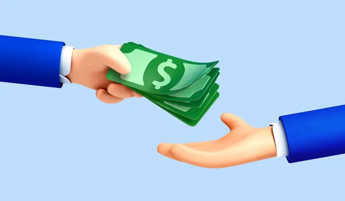 Cartoon of hand giving money to another hand to pay for something