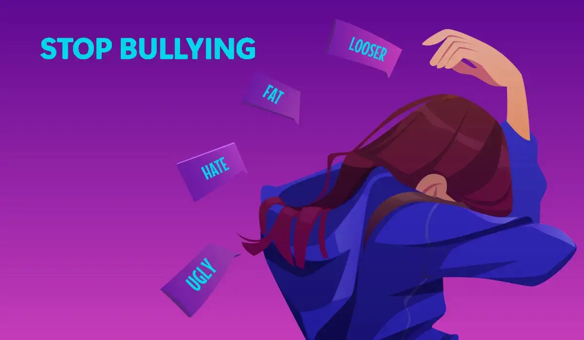 Stop bullying banner with sad girl