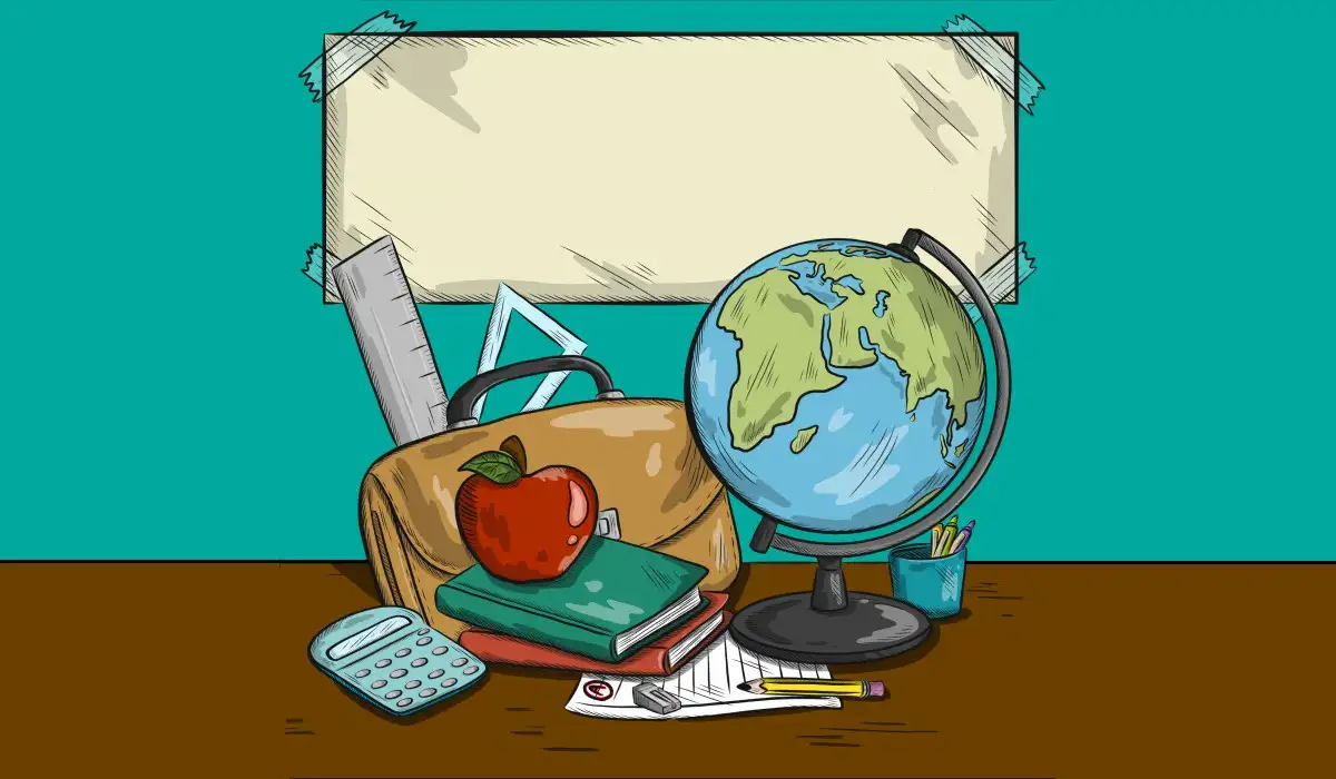 Back to school illustration with hand drawn objects