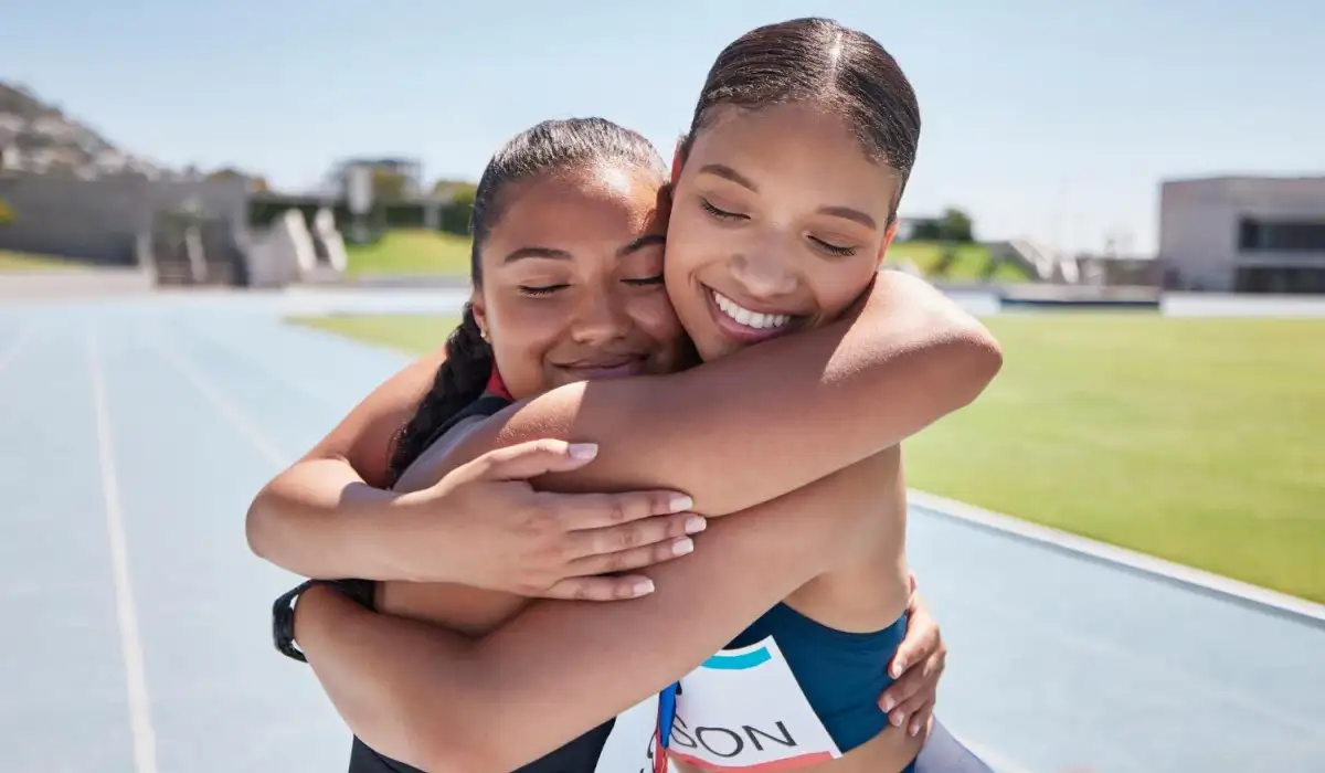 Women hugging each other at the end of the race
