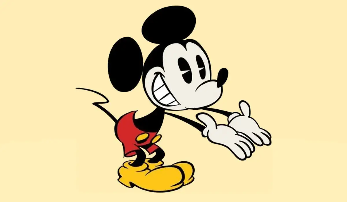 Mickey mouse stretching his hands