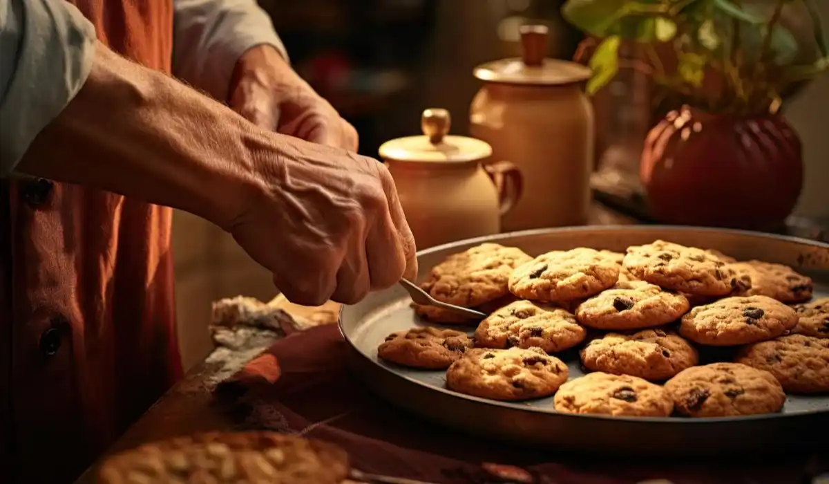 A person preparing homemade oatmeal cookies in a kitchen