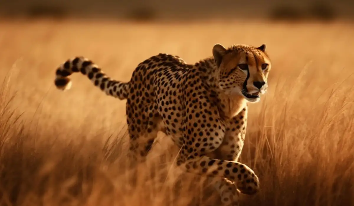 African cheetah walking on savannah looking majestic