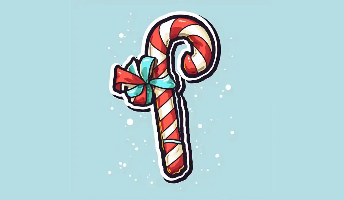 There is a candy cane with a bow on it