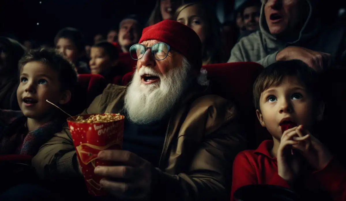 Grandparents and grandchildren watching a movie in cinema