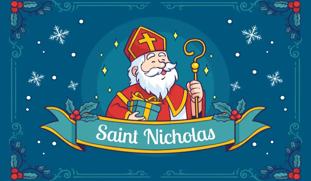 St. Nicholas with Christmas decorative background