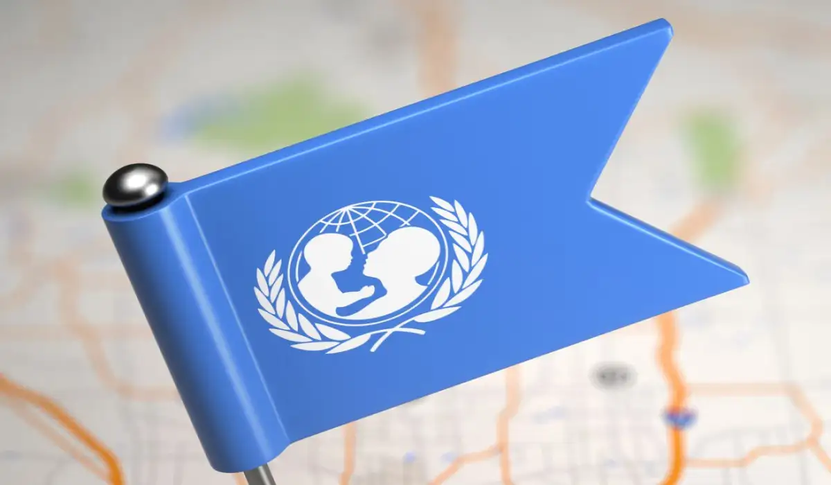 Flag with UNICEF logo on map