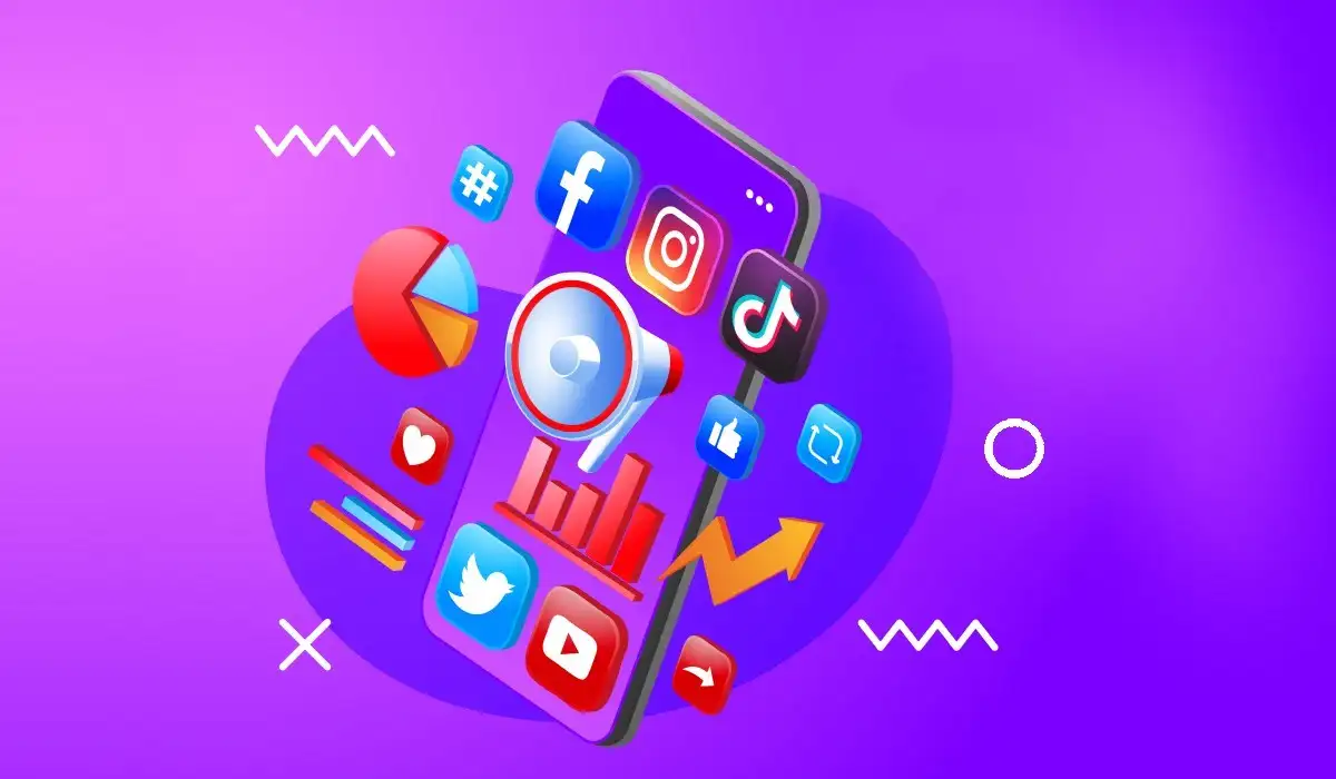 Digital marketing social media with smartphone and megaphone